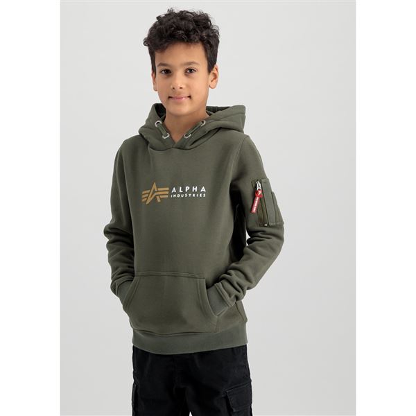 Alpha Industries Label Hoody kids teens dark olive 14y Pilot Shop